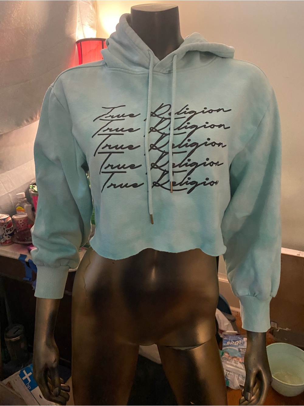 True Religion Light Aqua Hooded Sweatshirt